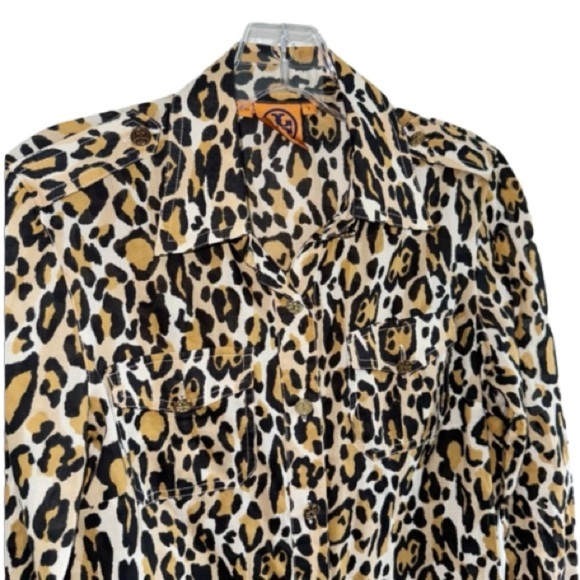 Tory Burch Leopard Print Long Sleeve Button Front Gold Buttons Sz 2 MobWife - Picture 5 of 15